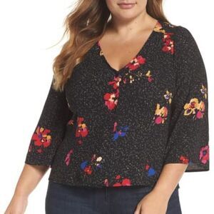 BP Button Front Print Blouse, 4X, NWT